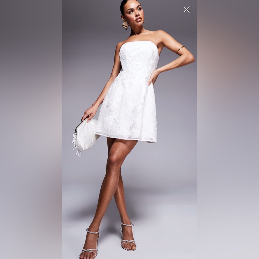 Ever New Bridal Bandeau Embroidered Lace Mini Dress in Ivory